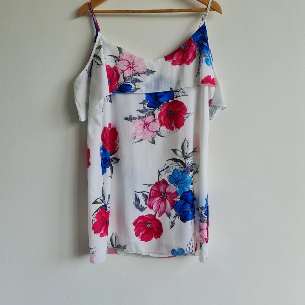 Yoins White Floral Strappy Cold Shoulder Top Sz L - Picture 5 of 7